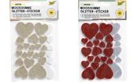 folia Moosgummi Glitter Sticker, Herzen rot / silber